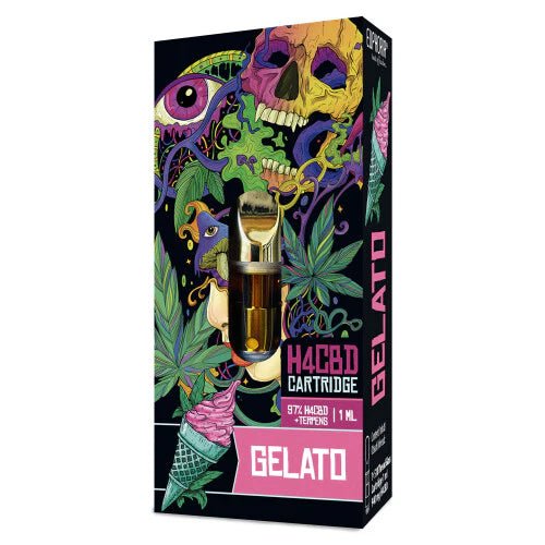 Buy H4CBD vape cartridge UK – Euphoria Gelato 97% 1ml with approx. 940mg H4CBD. THC-free, 510-thread, lab-tested. Discreet packaging and free UK delivery over £100.