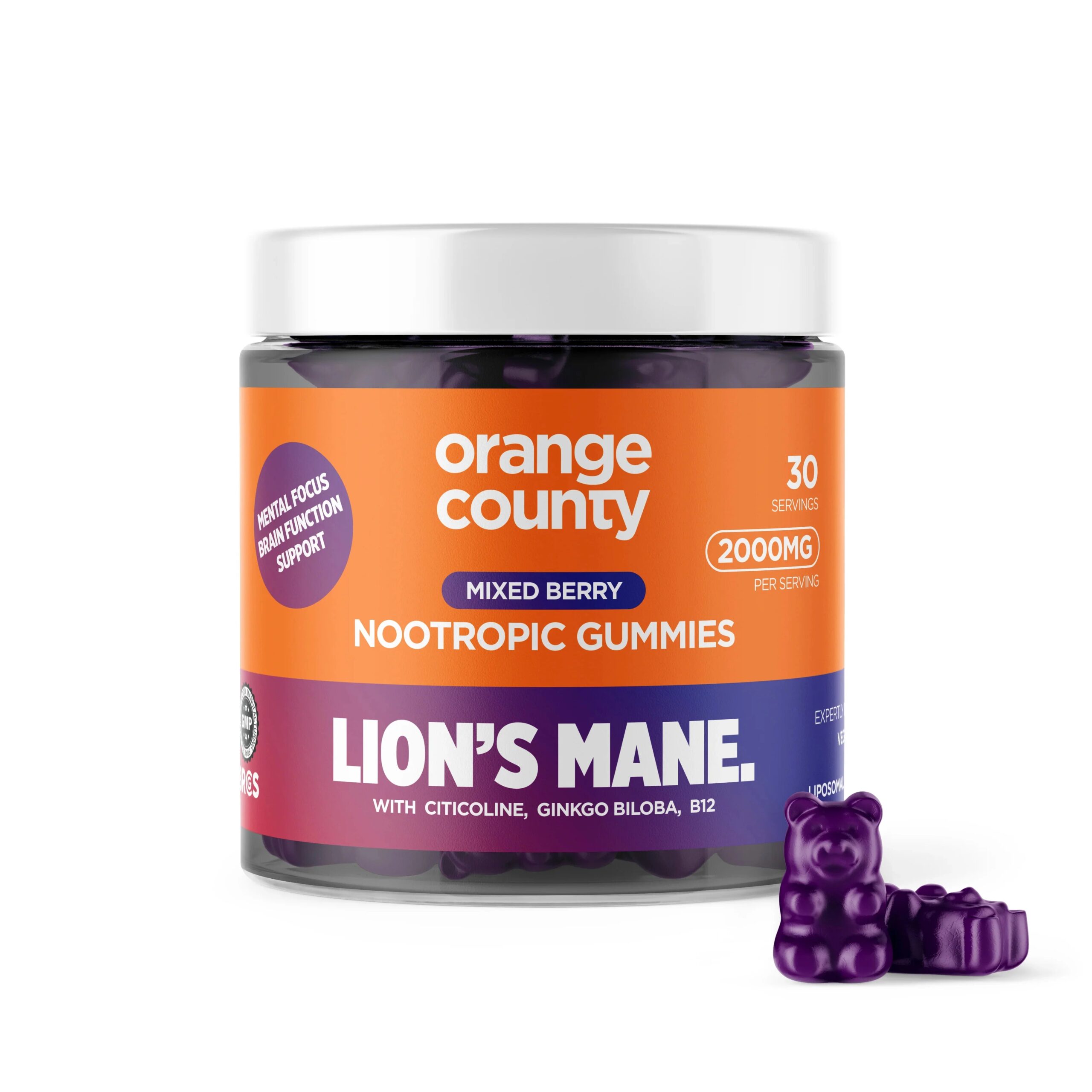 Buy Orange County Lion’s Mane Gummies Mixed Berry 2000mg in the UK. Vegan nootropic gummies with 2000mg Lion’s Mane, Ginkgo, Cordyceps & B-vitamins for focus and cognitive support. Discreet packaging & free UK delivery over £100.